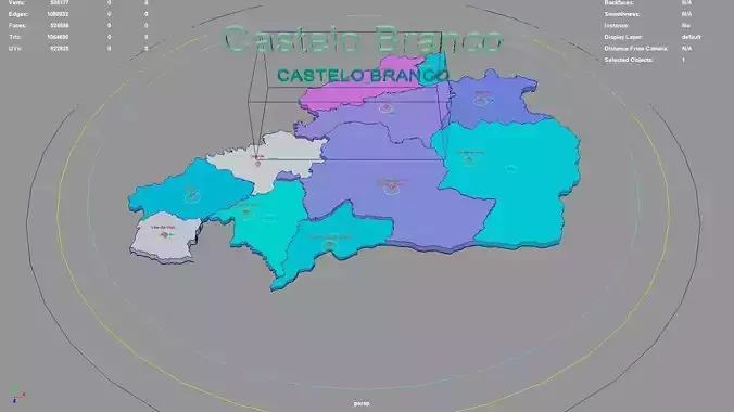 Castelo Branco  Portugal map region geography political 3D model