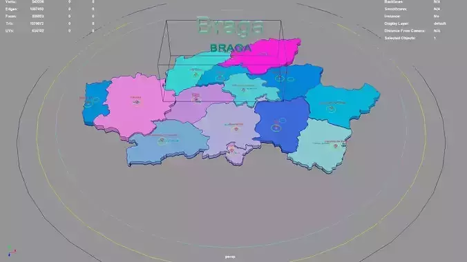 Braga  Portugal map region geography political geographic 3D model