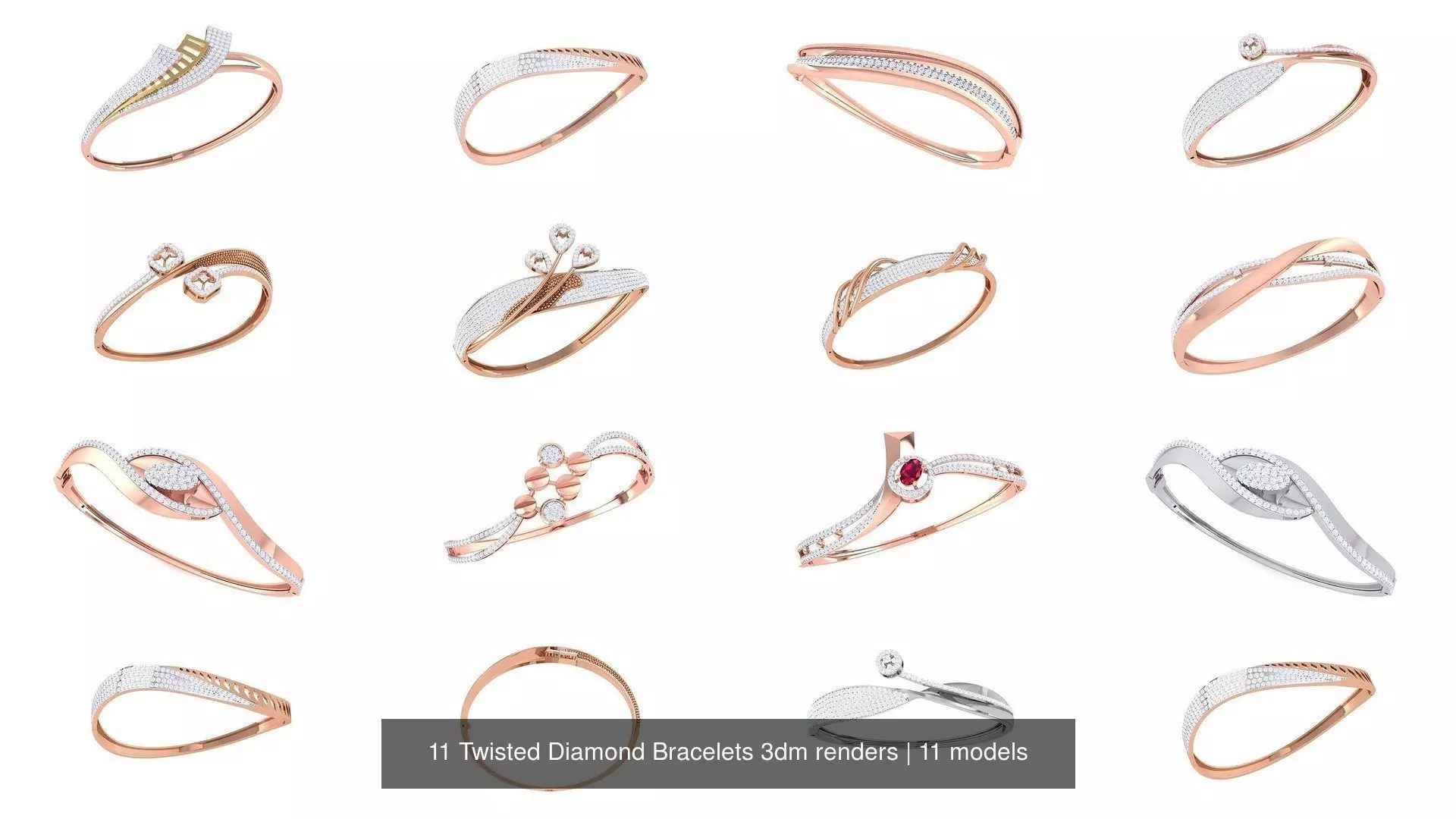 11 Twisted Diamond Bracelets 3dm renders 3D Model Collection_0
