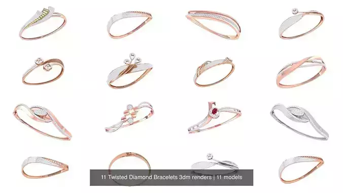 11 Twisted Diamond Bracelets 3dm renders 3D Model Collection