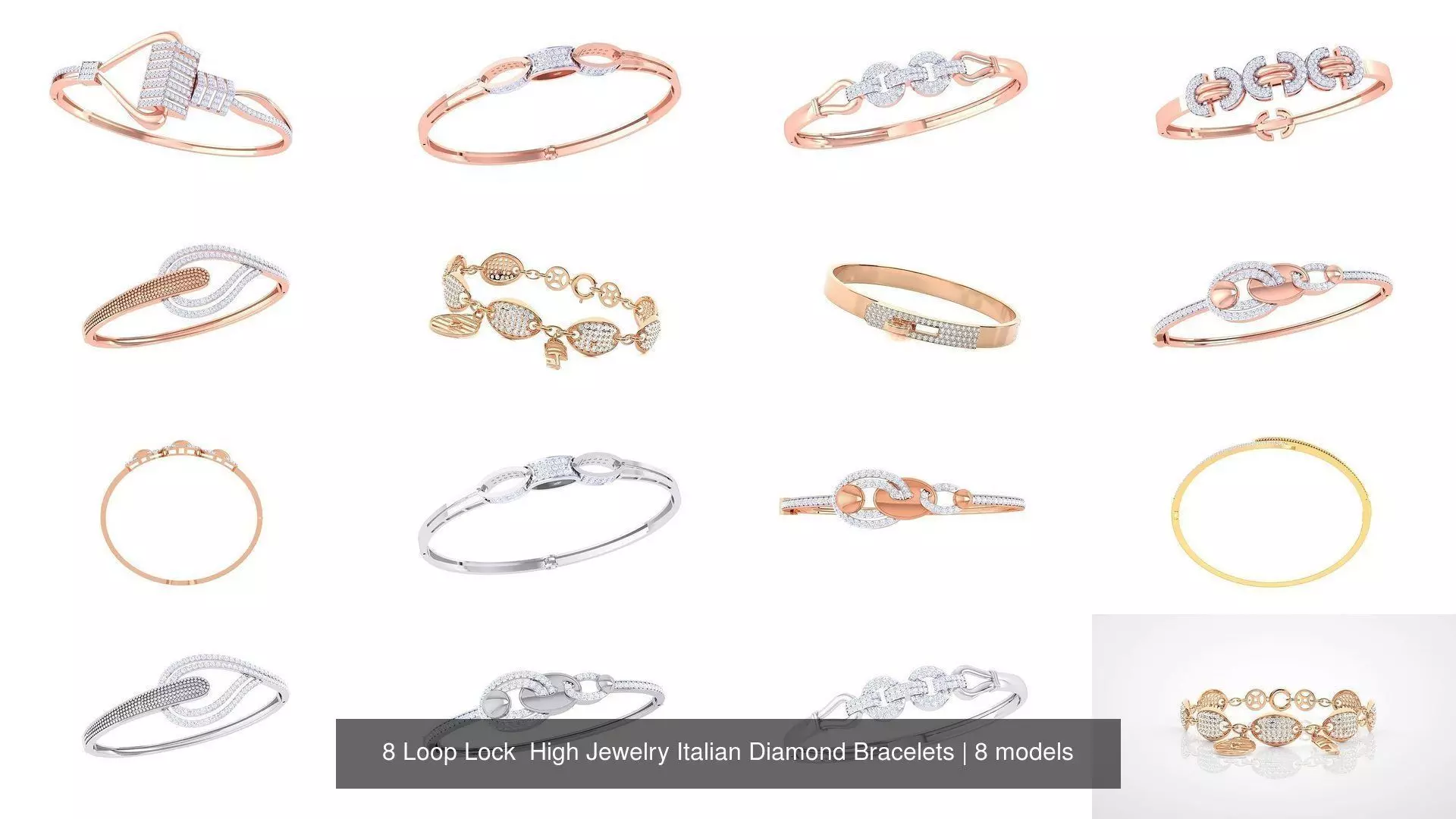 8 Loop Lock  High Jewelry Italian Diamond Bracelets 3D Model Collection_0
