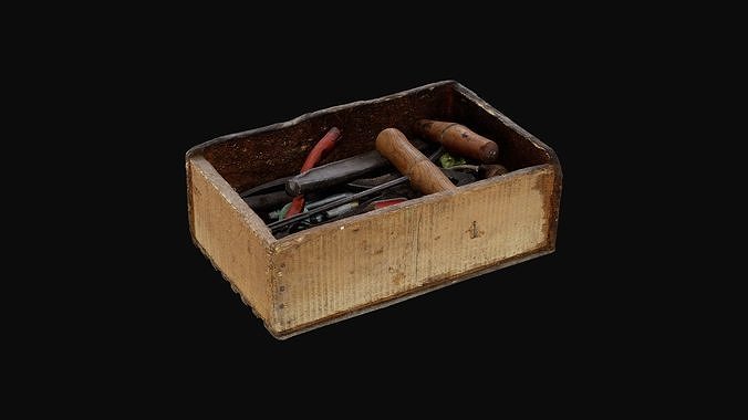 Wooden Open Box Rusted Tools 01 - HeraScans 3D model