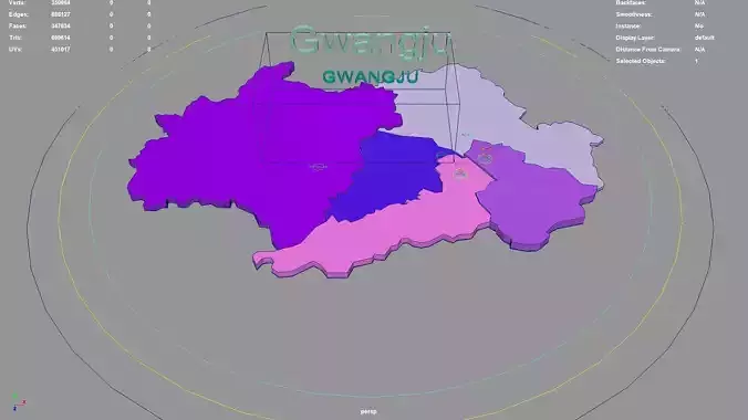 Gwangju  South Korea map region geography political geographic 3D model