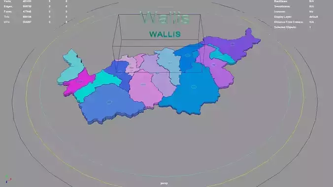 Wallis Switzerland map region geography political geographic 3D model