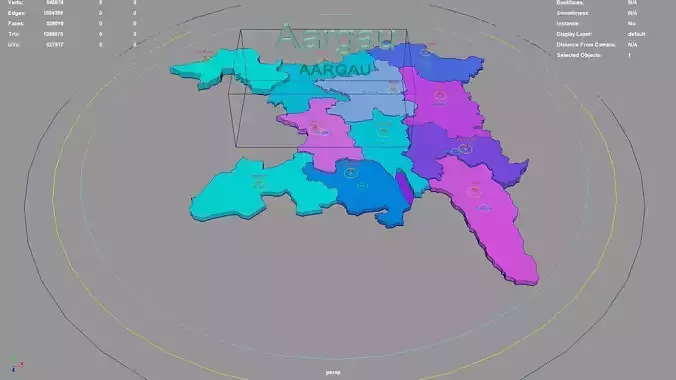 Aargau  Switzerland map region geography political geographic 3D model