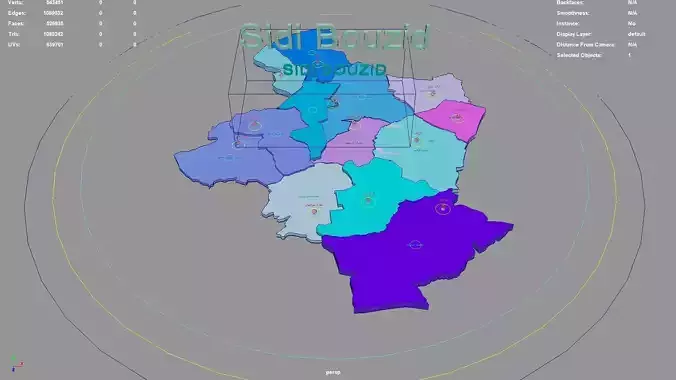 Sidi Bouzid  Tunisia map region geography political geographic 3D model