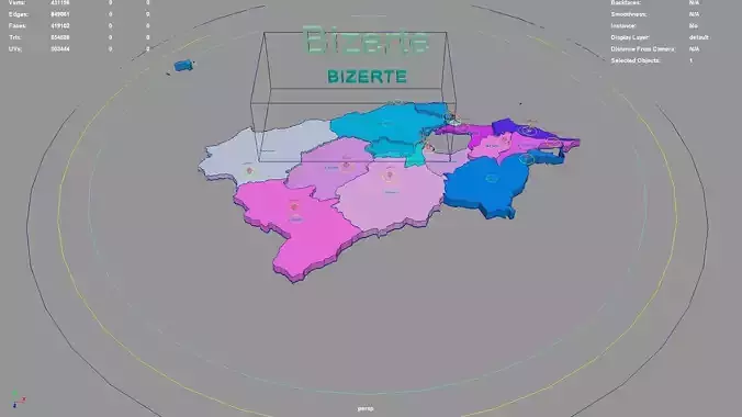 Bizerte  Tunisia map region geography political geographic 3D model