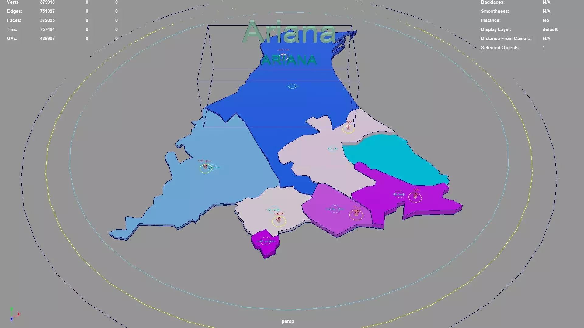 Ariana Tunisia map region geography political geographic 3D model