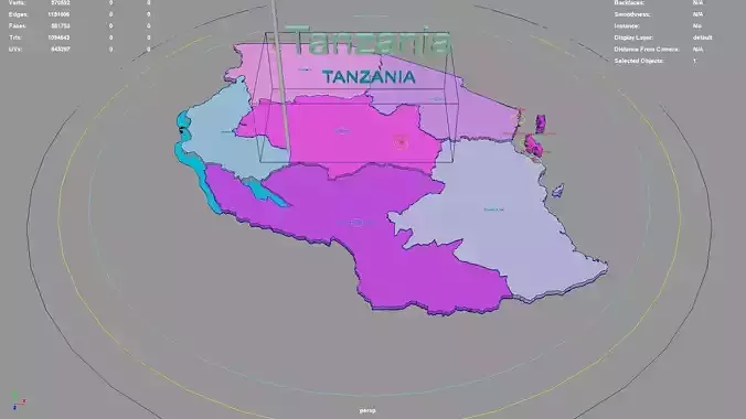 Tanzania map region geography political geographic 3D model