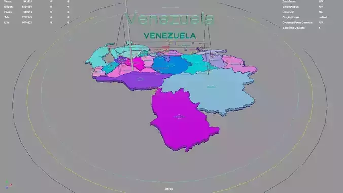 Venezuela map region geography political geographic 3D model