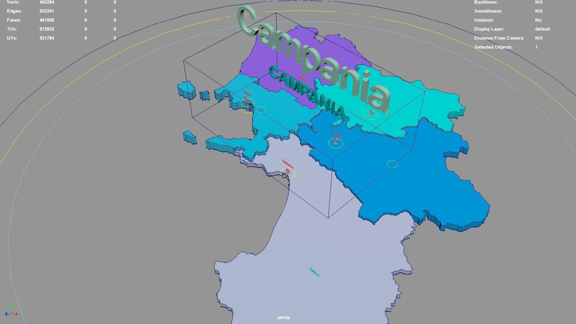 Campania  Italy map region geography political geographic 3D model_2