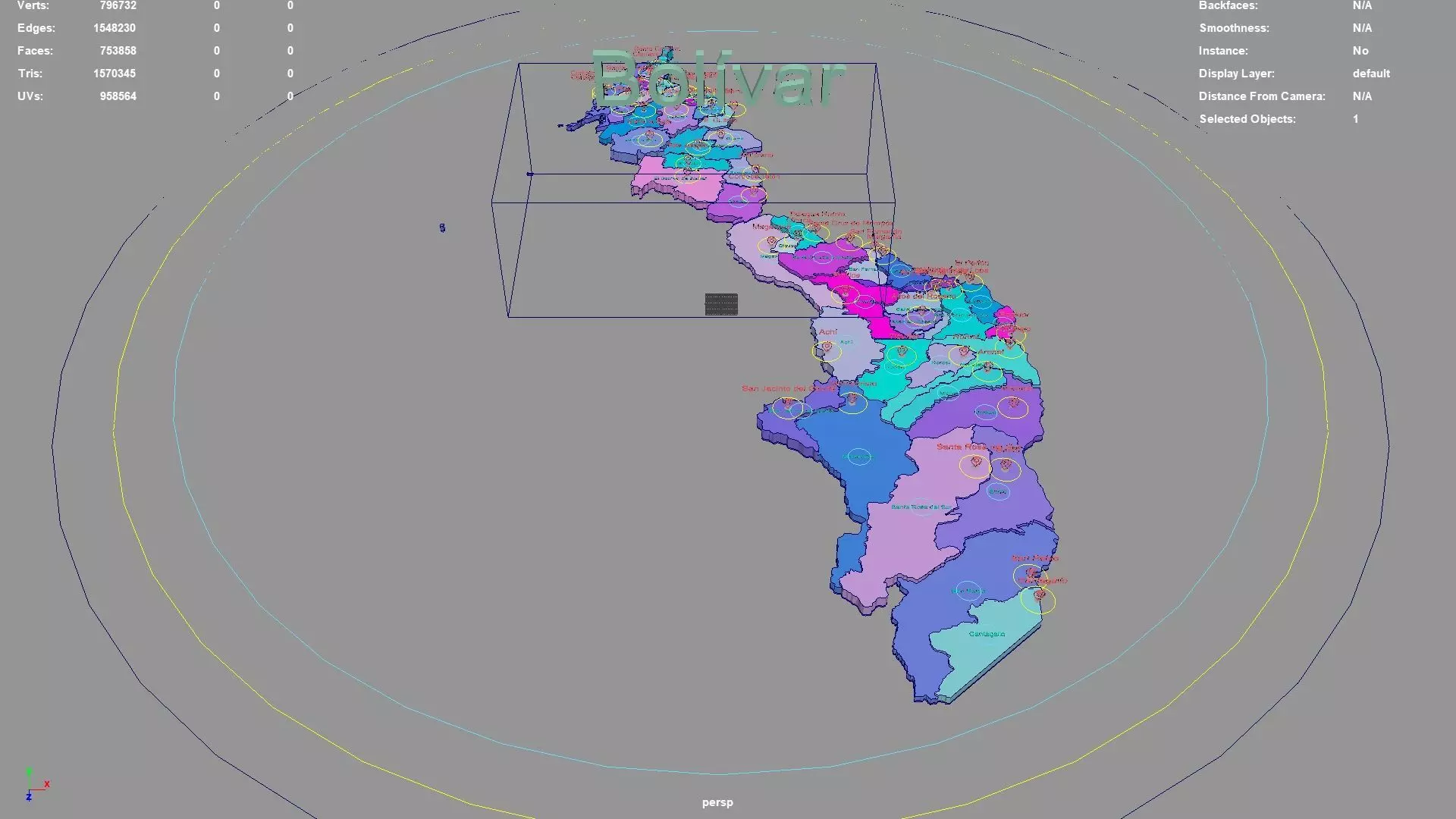 Bolivar RAP Caribe Colombia map region geography political 3D model