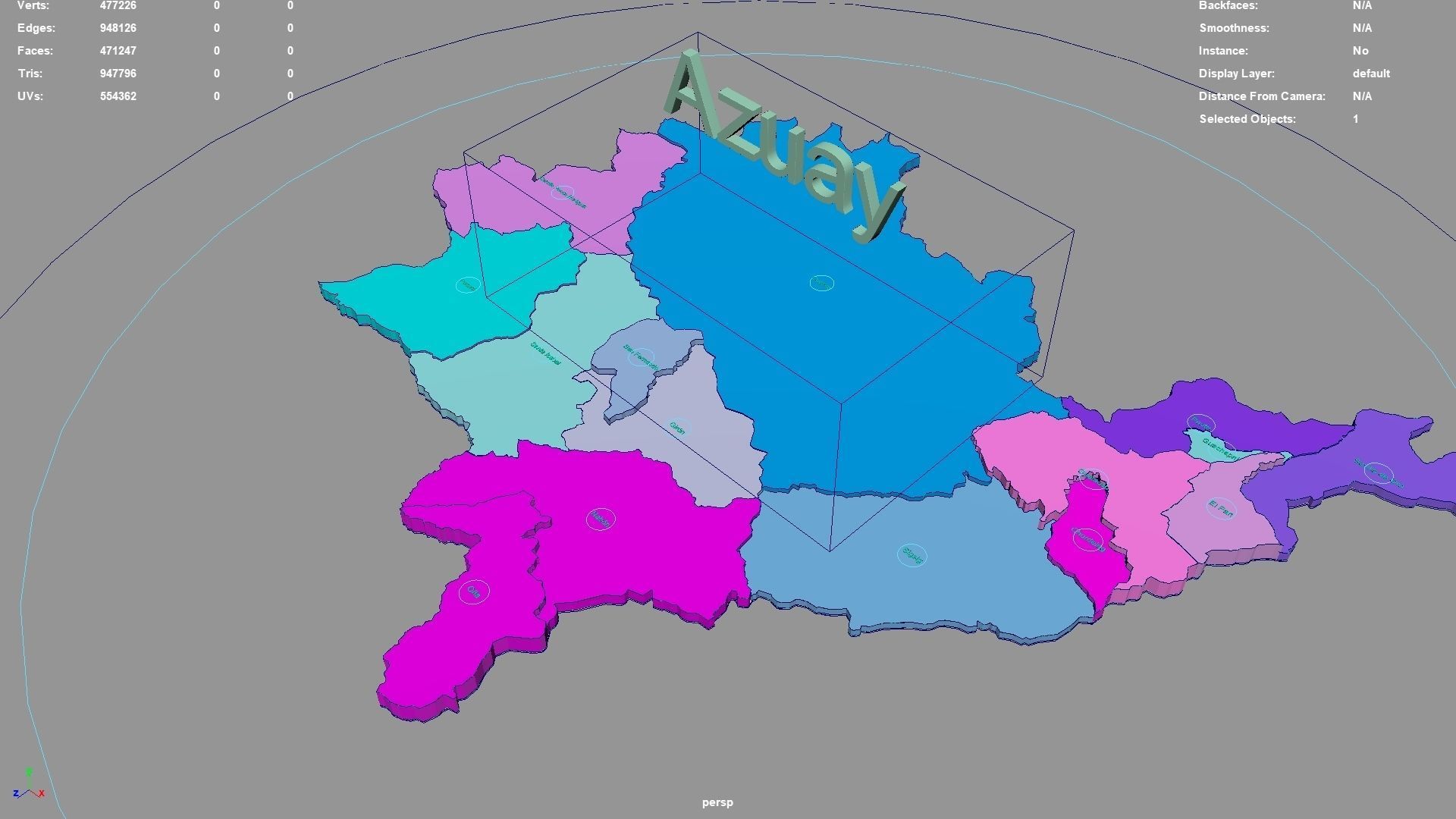 Azuay  Ecuador map region geography political geographic 3D model_2