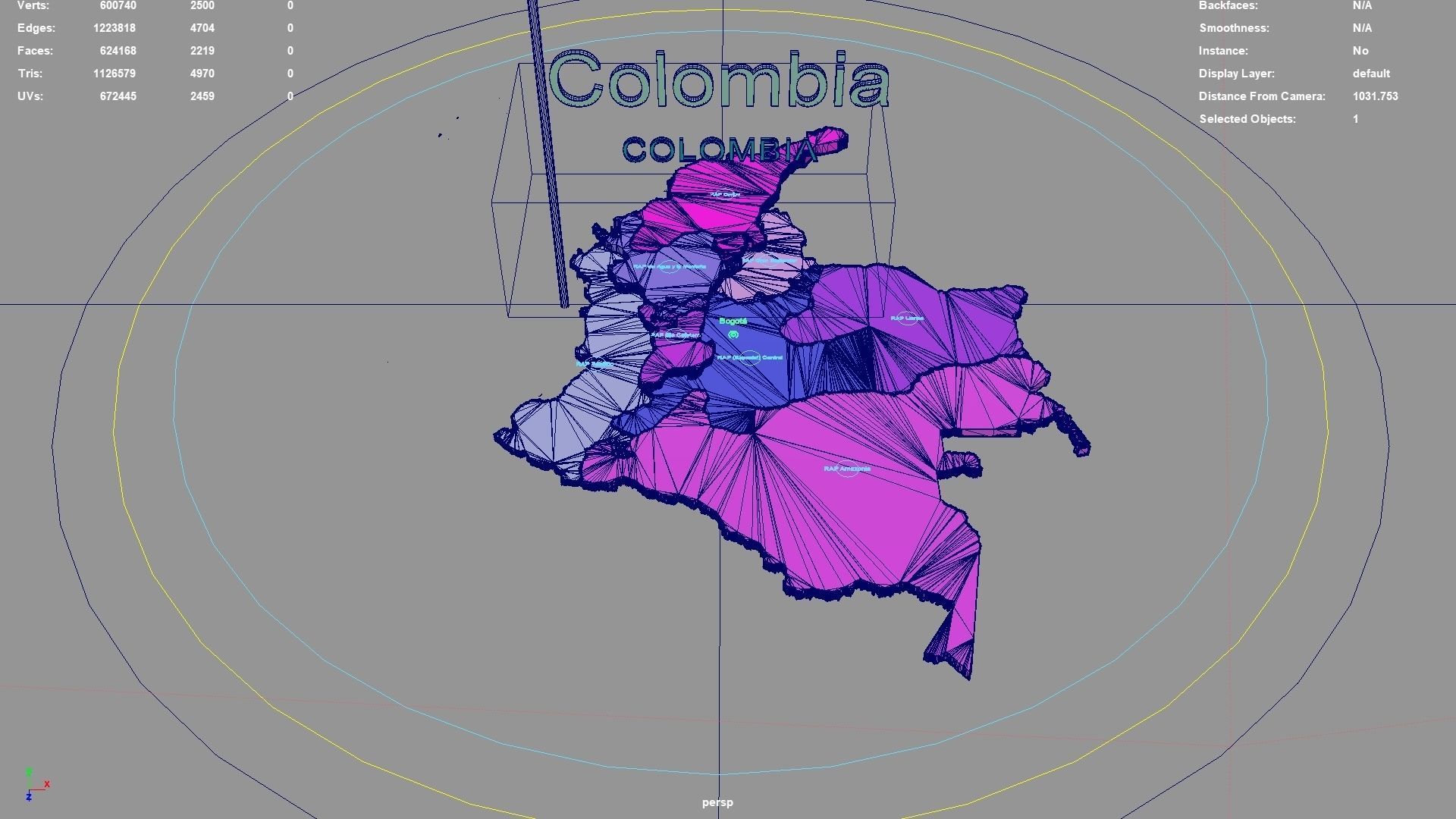Colombia map region geography political geographic 3D model_4