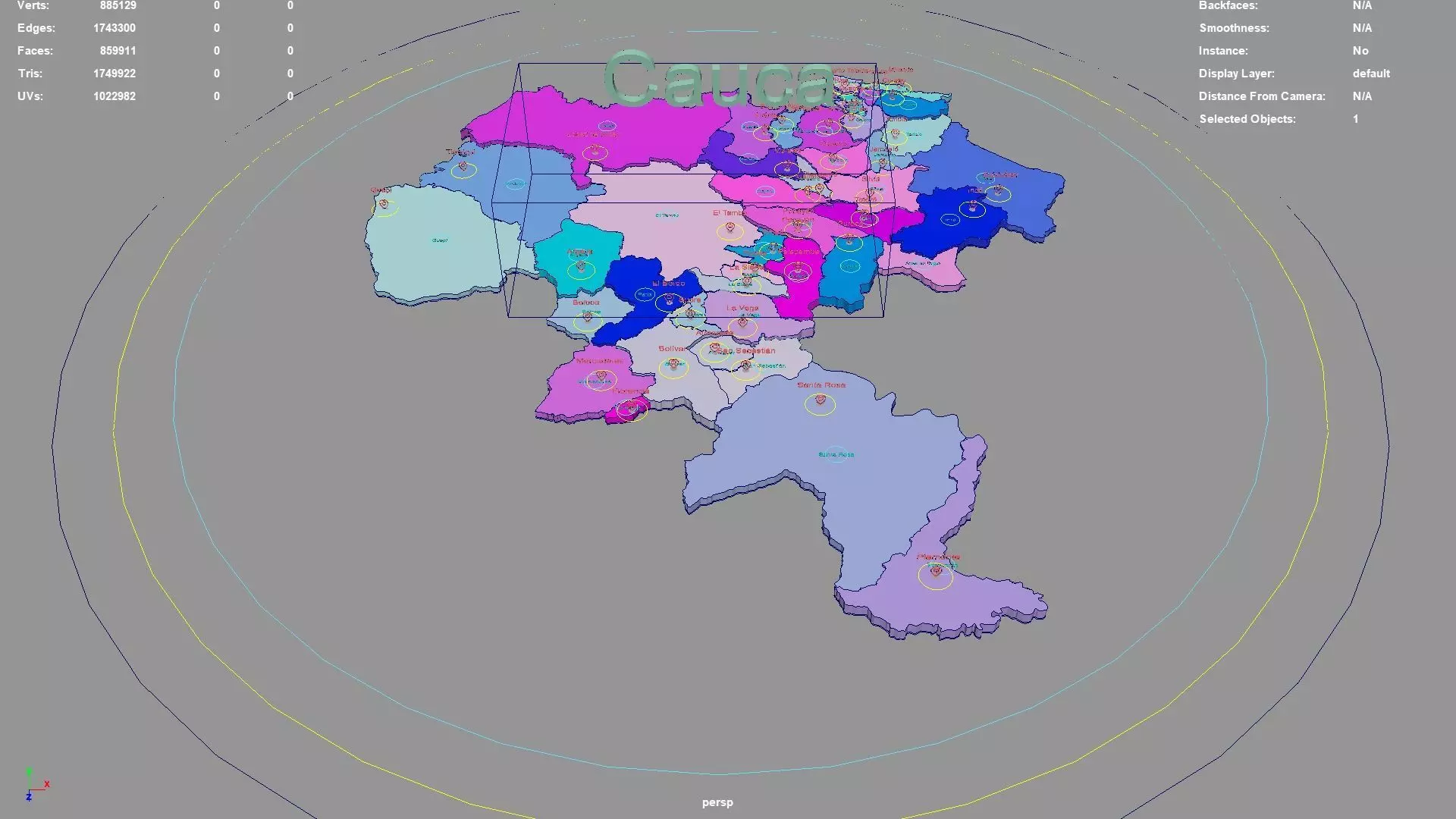 Cauca RAP Pacifico Colombia map region geography political 3D model