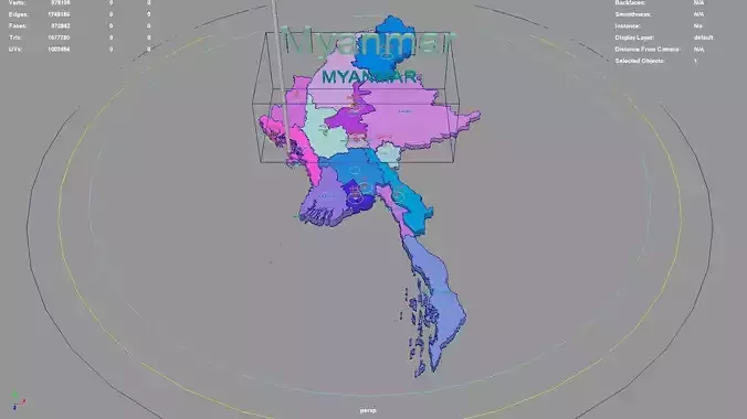 Myanmar map region geography political geographic administrative 3D model