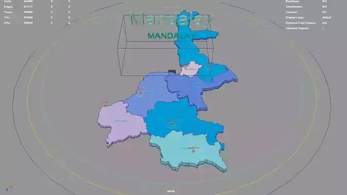 Mandalay Myanmar map region geography political geographic 3D model
