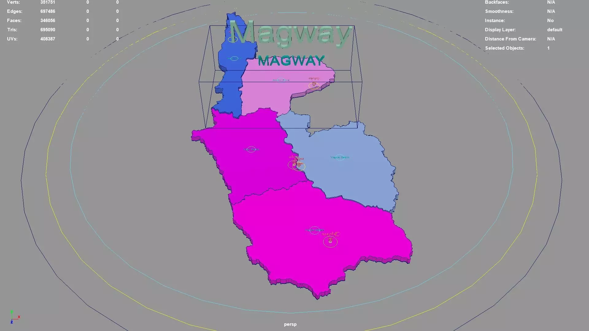 Magway  Myanmar map region geography political geographic 3D model_0