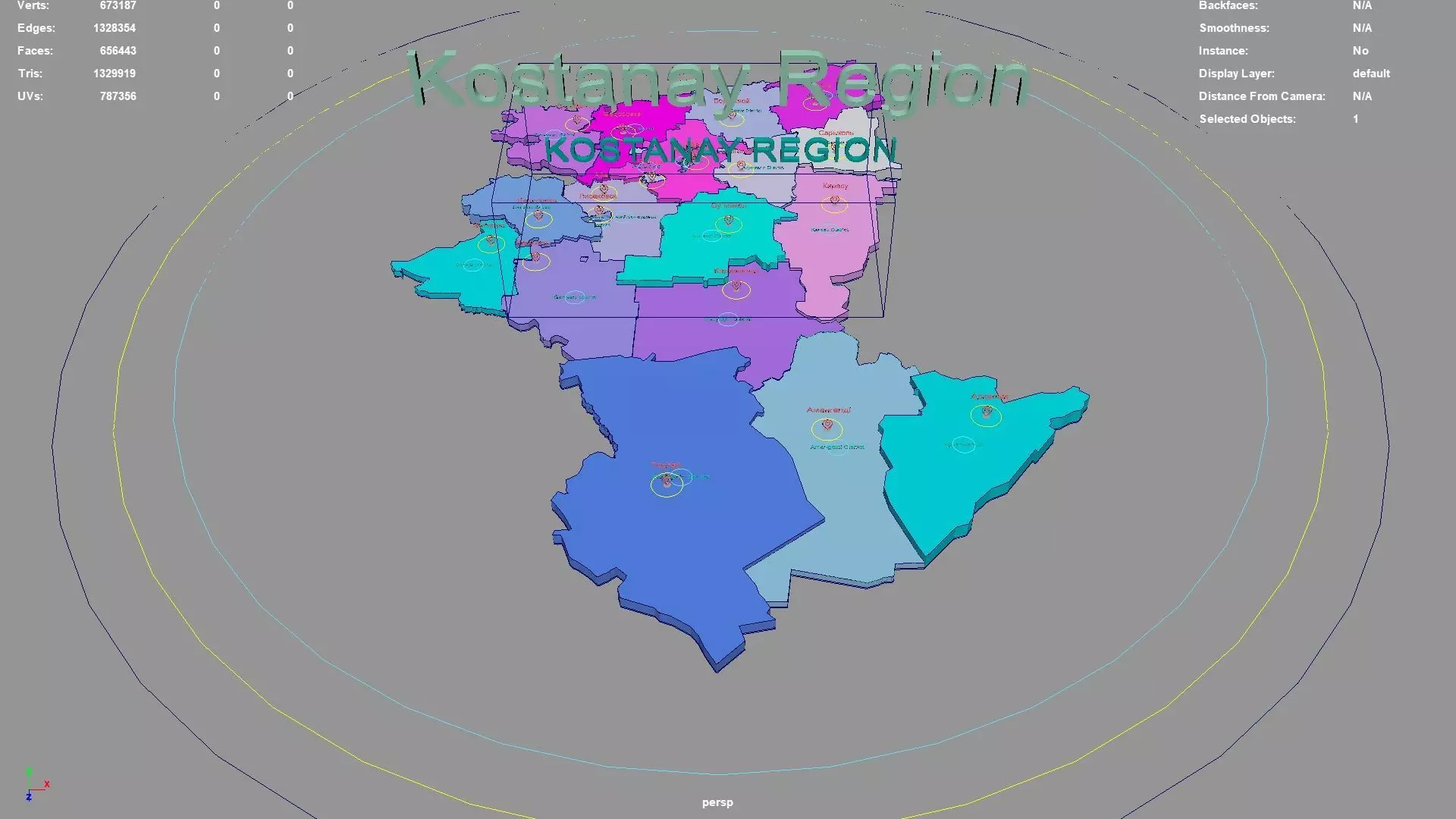 Kostanay Region Kazakhstan map region geography political 3D model