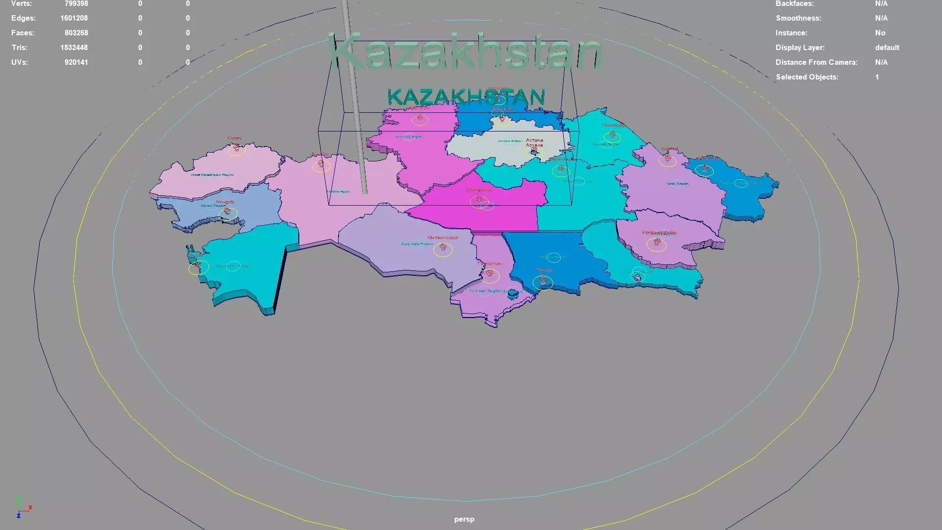 Kazakhstan map region geography political geographic 3D model