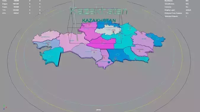 Kazakhstan map region geography political geographic 3D model