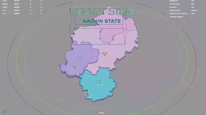 Kachin State Myanmar map region geography political geographic 3D model