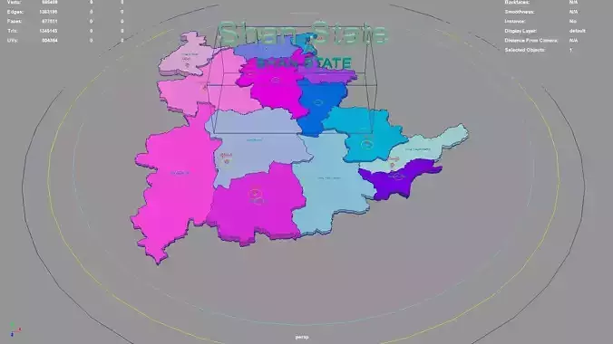 Shan State  Myanmar map region geography political geographic 3D model