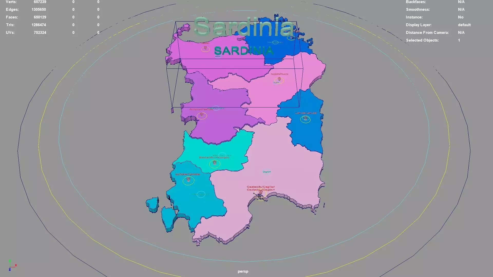 Sardinia  Italy map region geography political geographic 3D model_0