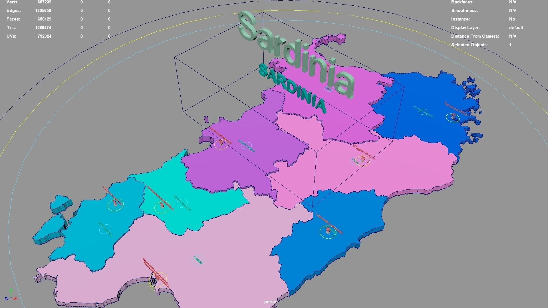 Sardinia  Italy map region geography political geographic 3D model_2