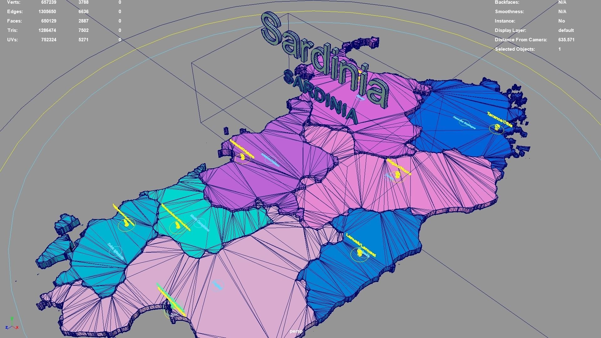 Sardinia  Italy map region geography political geographic 3D model_5
