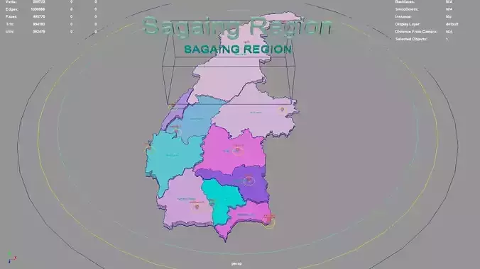 Sagaing Region Myanmar map region geography political 3D model