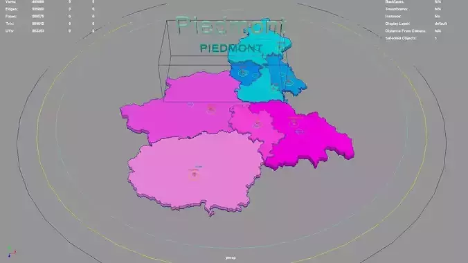 Piedmont  Italy map region geography political geographic 3D model