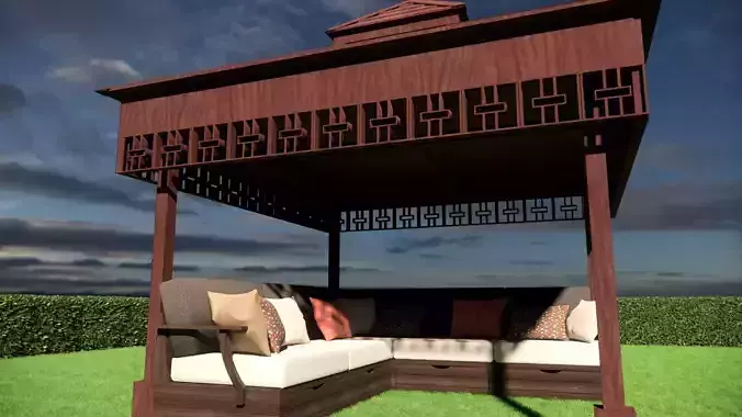 wooden pergola with sofa