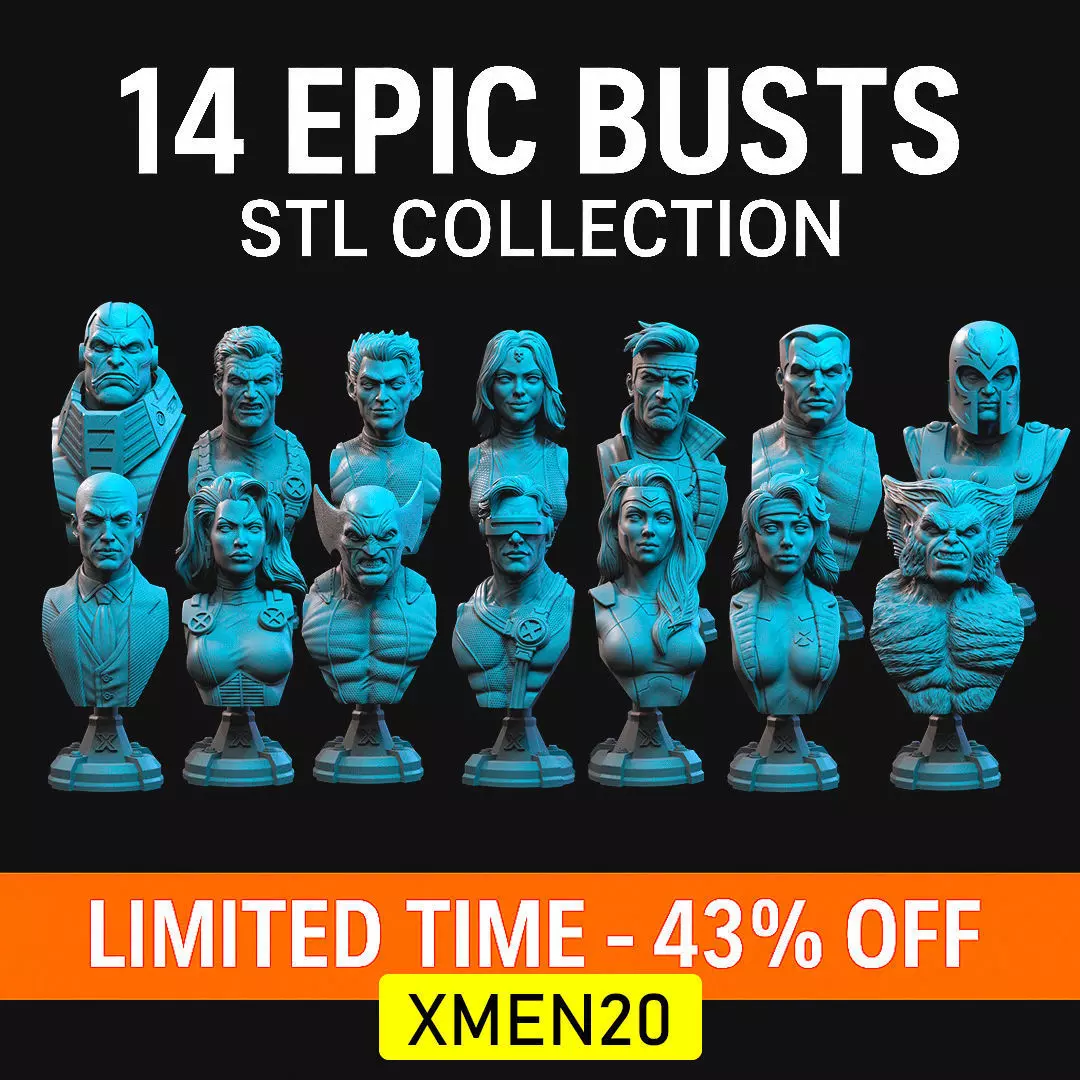 X-Men 14 Epic 3D Busts  STL Pack  Discount Use code XMEN20 3D print model_0