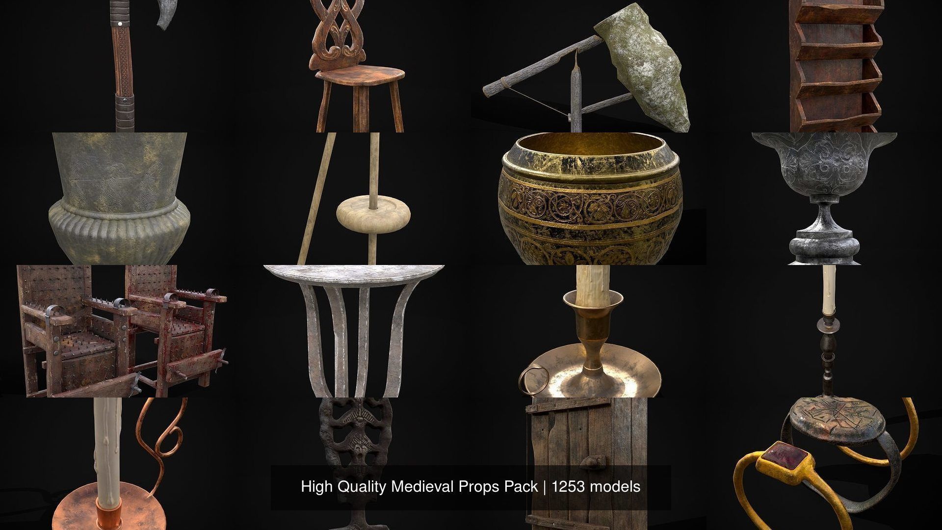 High Quality Medieval Props Pack 3D Model Collection_1