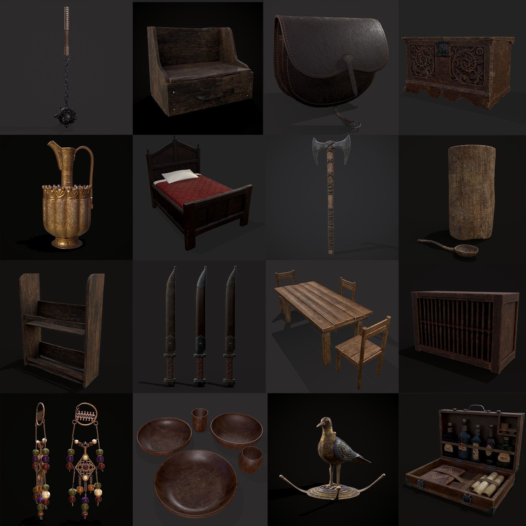 High Quality Medieval Props Pack 3D Model Collection_210