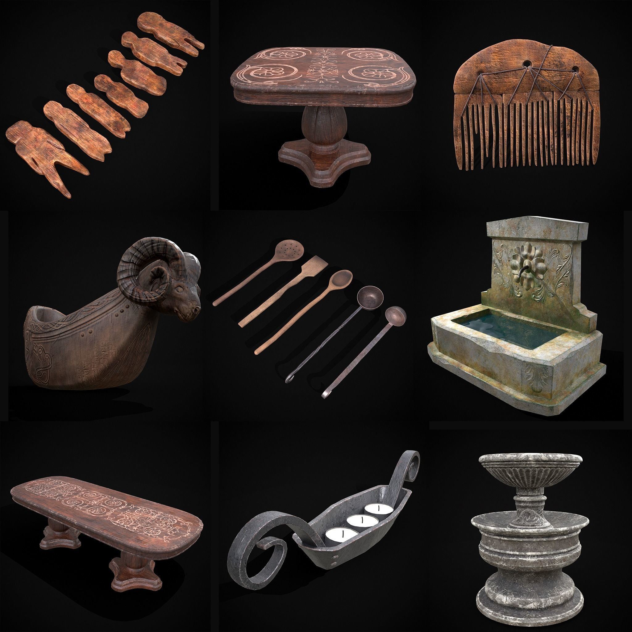 High Quality Medieval Props Pack 3D Model Collection_148