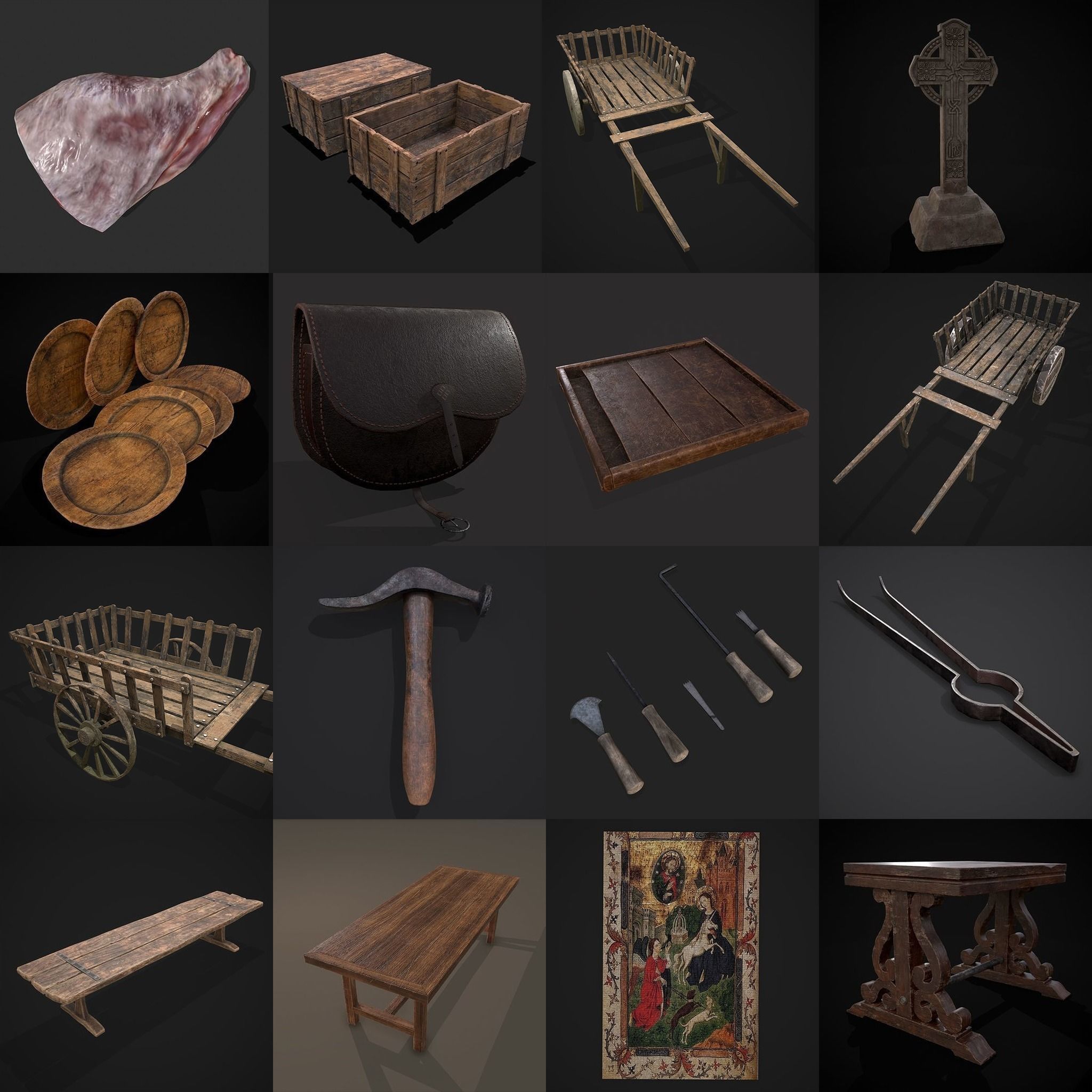 High Quality Medieval Props Pack 3D Model Collection_64