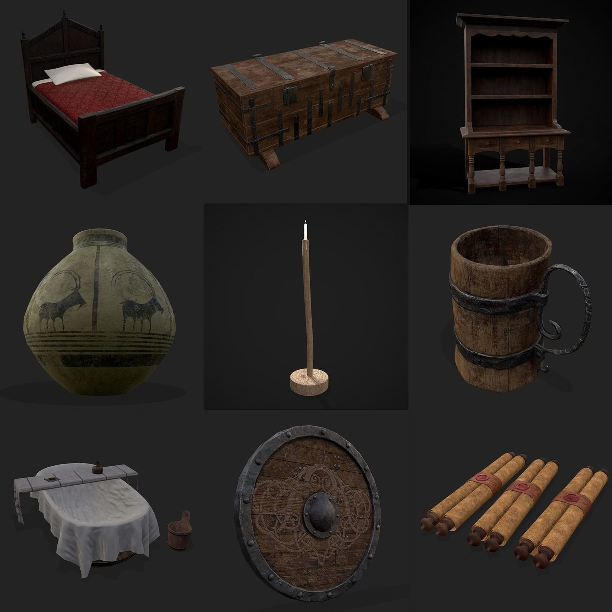 High Quality Medieval Props Pack 3D Model Collection_26