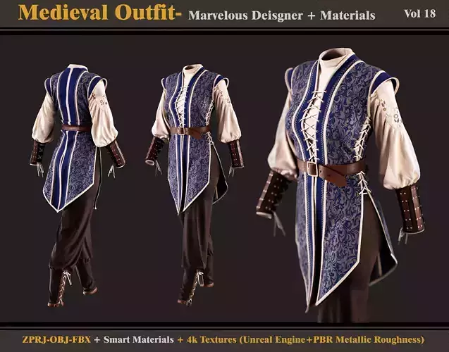 Medieval Outfit- MD-Clo3d - Smart Material -Textures - OBJ - FBX