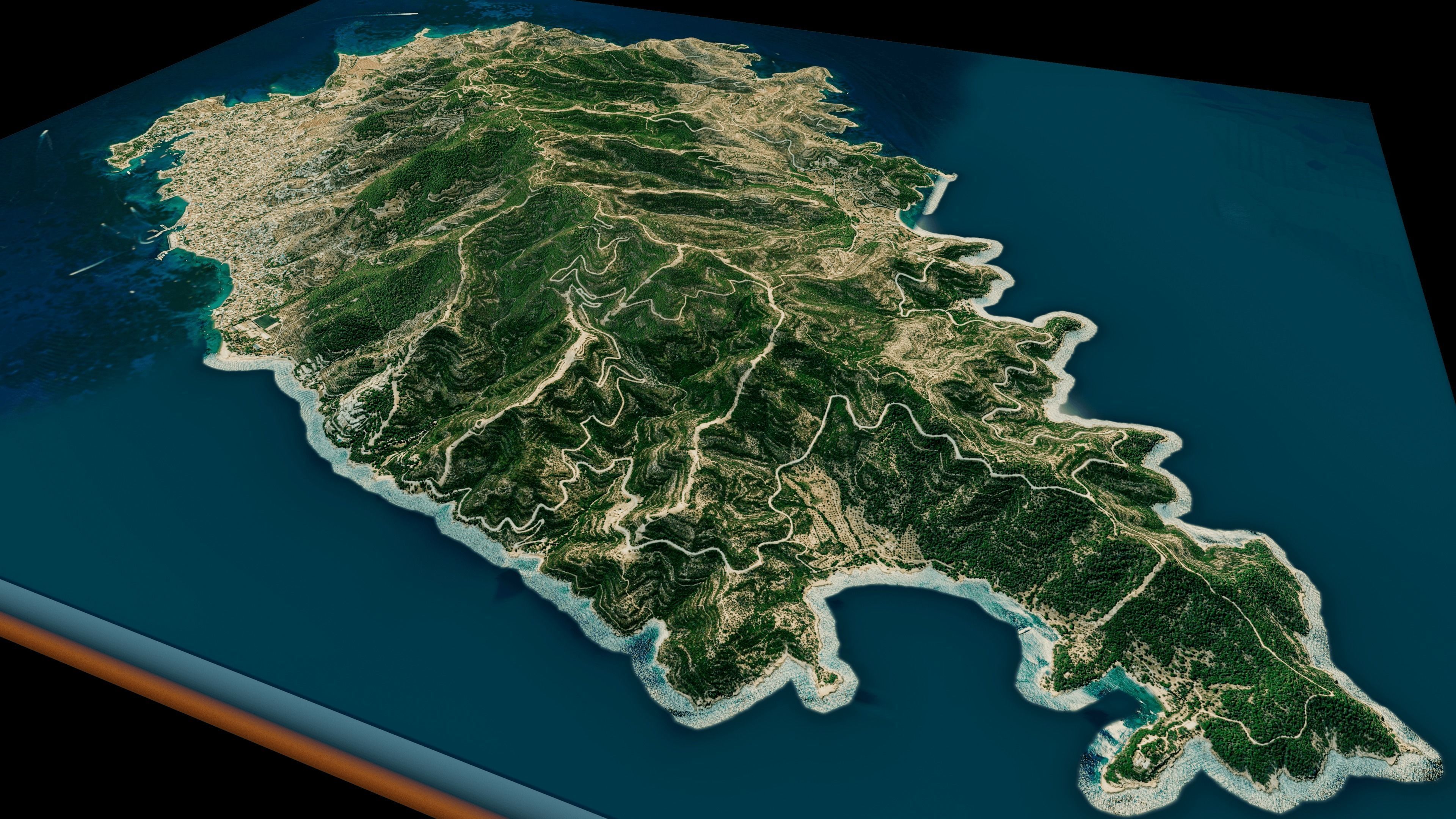 Spetses Island full 3d model terrain Low-poly 3D model_1