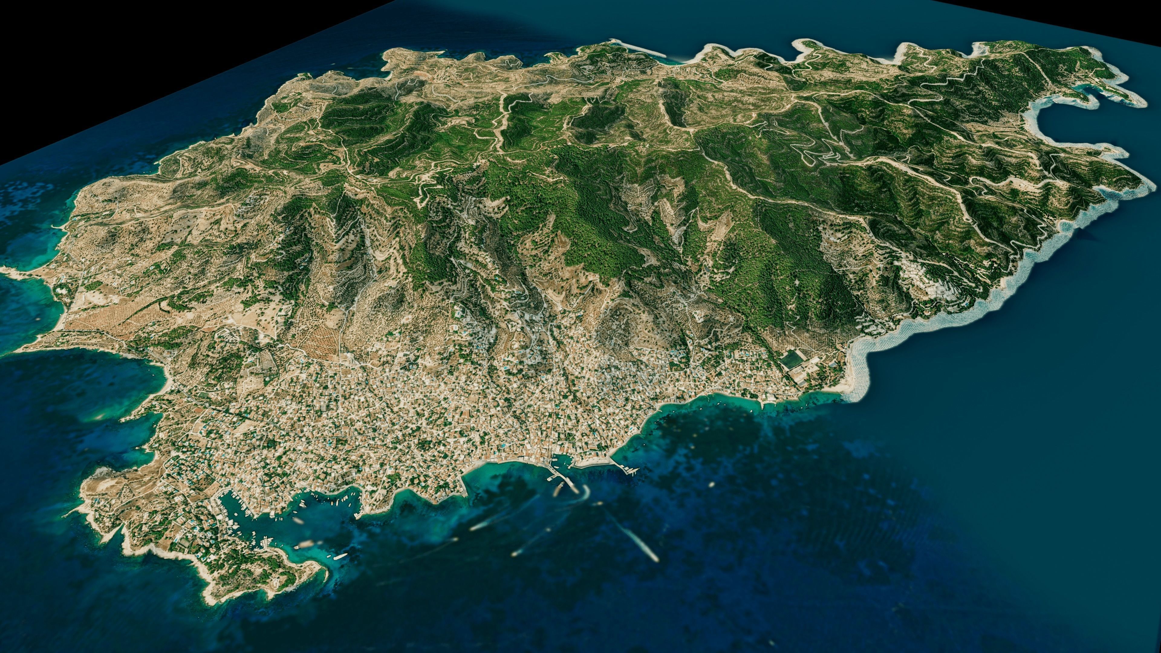 Spetses Island full 3d model terrain Low-poly 3D model_7