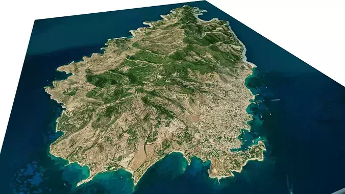 Spetses Island full 3d model terrain Low-poly 3D model