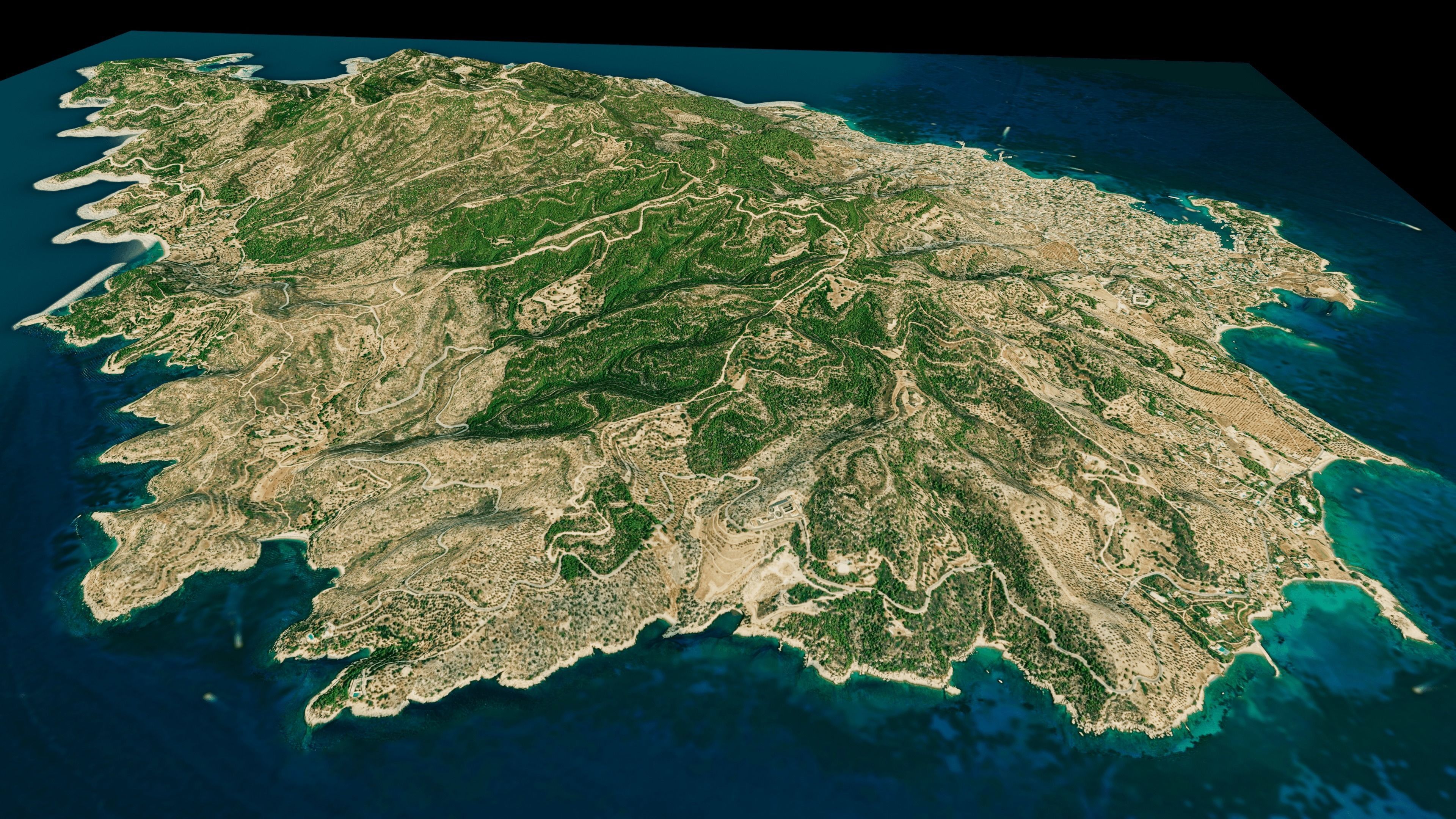 Spetses Island full 3d model terrain Low-poly 3D model_2