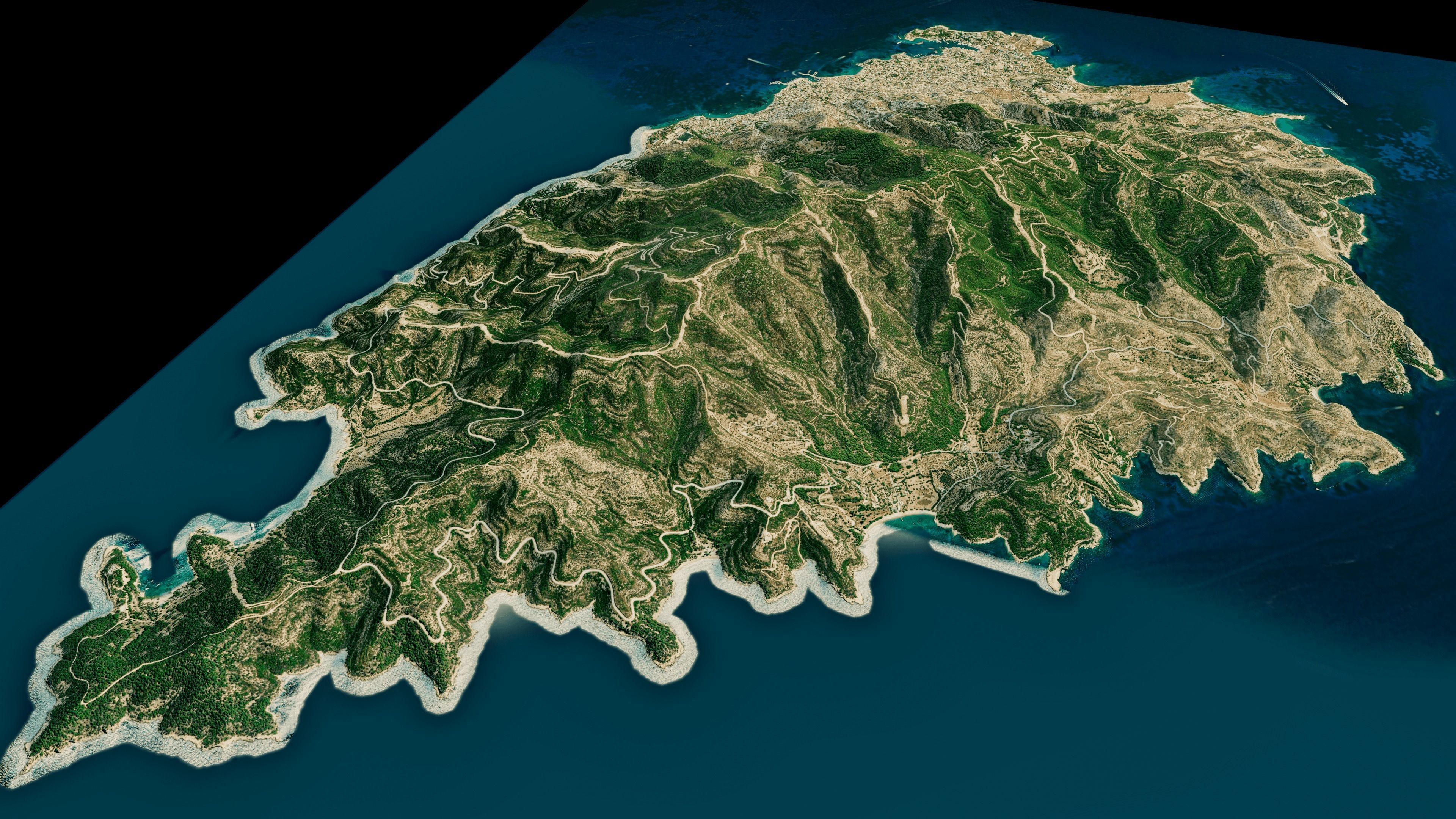 Spetses Island full 3d model terrain Low-poly 3D model_3