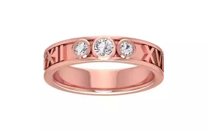 Round Diamond Three Stone Wedding Band With Roman Number Sides 3D print model