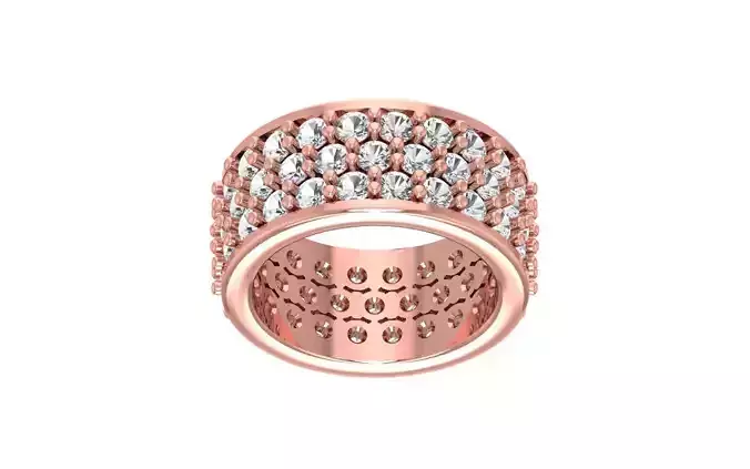 Three Row Round Diamond Wedding Band 3dm STL OBJ FBX Render 