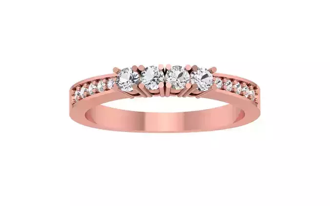 Four Stone Round Cut Wedding Band 3dm STL OBJ FBX Render Details