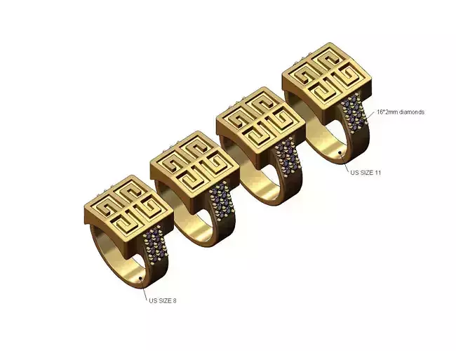 Diamond Givenchy greek key signet US sizes 8to11