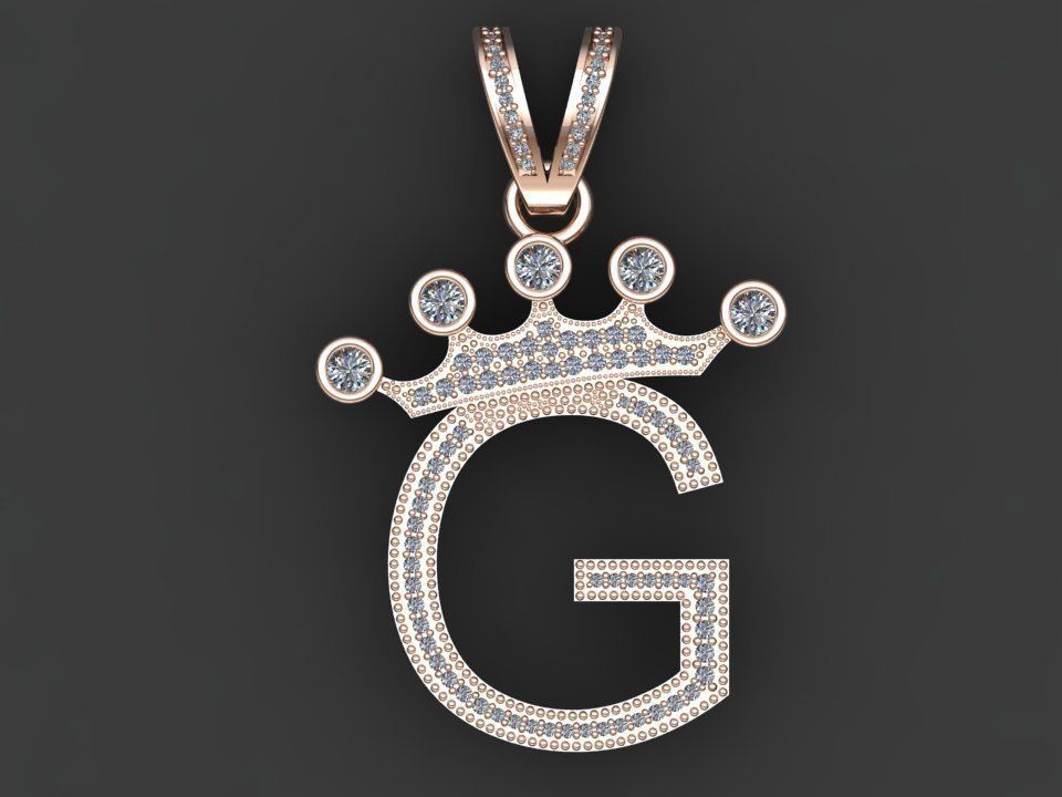 G letter pendant 3D print model_16